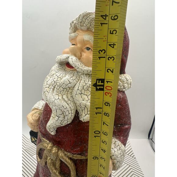 Vtg Santa Claus Antique Crackle Finish Resin Lantern Detailed Huge Glittered 14” - Picture 5 of 6